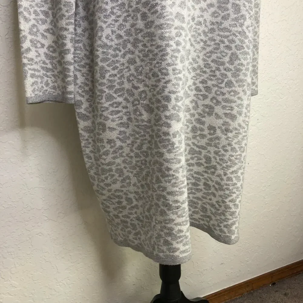 Karl Lagerfeld silver gray white metallic leopard sweater midi dress size XL